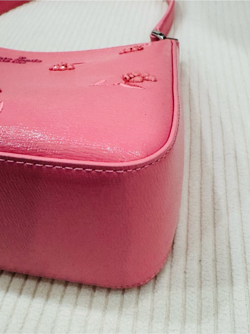 kate spade New Pink Embossed Floral Beaded Leather shoulder bag Crossbody strap - Picture 9 of 11